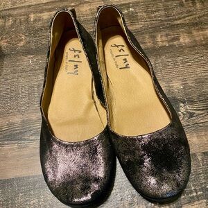 French Sole FS/NY Zeppa Black wave shimmer low wedge flats women Made In Italy